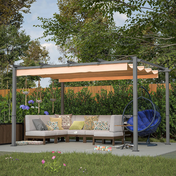 Stylish 10′ x 13′ Aluminum Patio Pergola with Retractable Canopy – Perfect Backyard Shade Shelter for Outdoor Parties