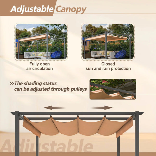 Stylish 10′ x 13′ Aluminum Patio Pergola with Retractable Canopy – Perfect Backyard Shade Shelter for Outdoor Parties
