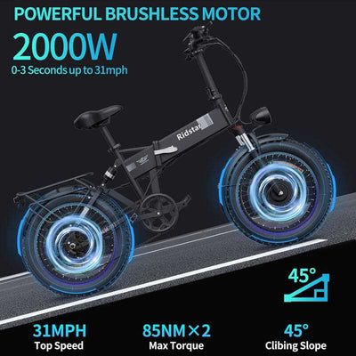 Ridstar Folding Electric Bike H20 Pro 2000W Motor 48V 23AH Battery