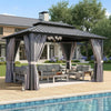 Gazebo 10×14 Hardtop Gazebo with Double Galvanized Steel Roof, Gray | Metal Frame Outdoor Pavilion with Breathable Netting and Privacy Curtain for Backyard