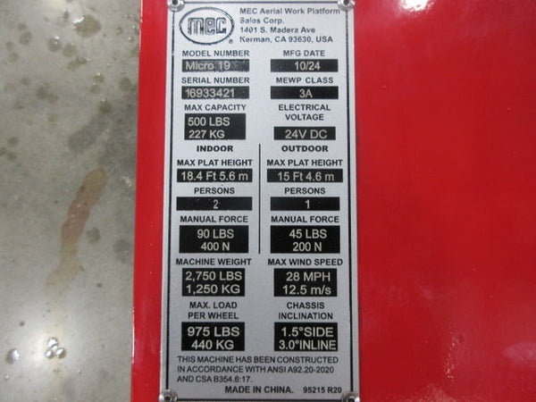 New 2026 MEC MICRO 19 Scissor Lift