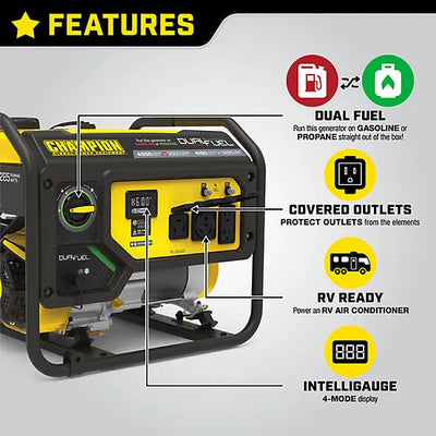 New!Champion Power Equipment 4550-Watt Dual Fuel RV Ready Portable Generator with CO Shield, 200970