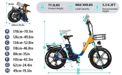 Ridstar MN-20 Electric Bike 1000W Motor 15AH Battery Foldable City Commuter E-bike