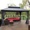 Gazebo 10′ X 14′ Built-in Drainage System, Gray | 4.7″ Thick Post, Built in Drainage, Windproof Cool Breeze, Snowproof & Rustproof, 260 GSM Textilene Netting, Fit Any Yard