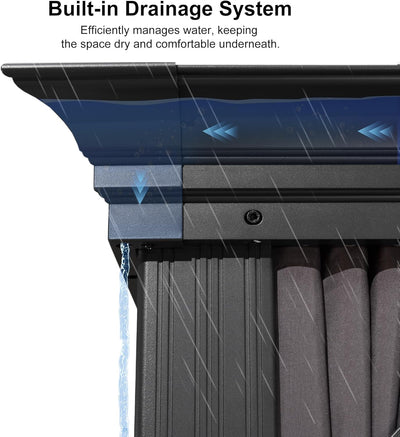 Gazebo 10′ X 14′ Built-in Drainage System, Gray | 4.7″ Thick Post, Built in Drainage, Windproof Cool Breeze, Snowproof & Rustproof, 260 GSM Textilene Netting, Fit Any Yard