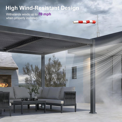 Louvered Pergola 10′ x 14′ Aluminum Pergola w/Independent Roof | 70 mph for stability, Reinforced beams add strength, Hidden drainage keeps dry, Independent louvers customize shade