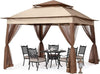 MASTERCANOPY Patio Gazebo Outdoor Pop Up Gazebo with Mesh Walls (11×11,Champagne)