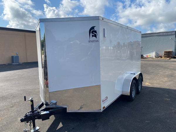 Spartan 7×12 Enclosed Cargo Trailer Tandem Axle – White Heavy-Duty Cargo Hauler SP7X12TA