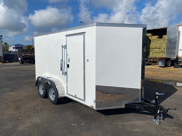 Spartan 7×12 Enclosed Cargo Trailer Tandem Axle – White Heavy-Duty Cargo Hauler SP7X12TA