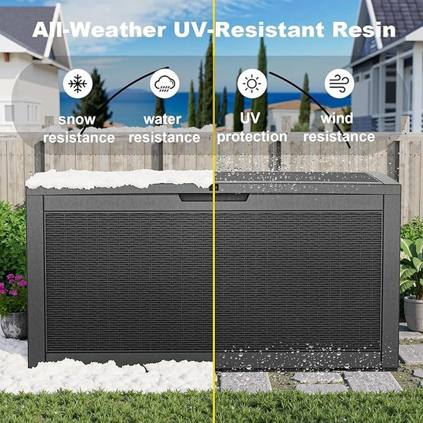 PatioZen 100 Gallon Resin Deck Box, Lockable Patio Outdoor Storage Box for Furniture, Garden Tools and Tools Storage, Waterproof Outside Storage Boxes – Black