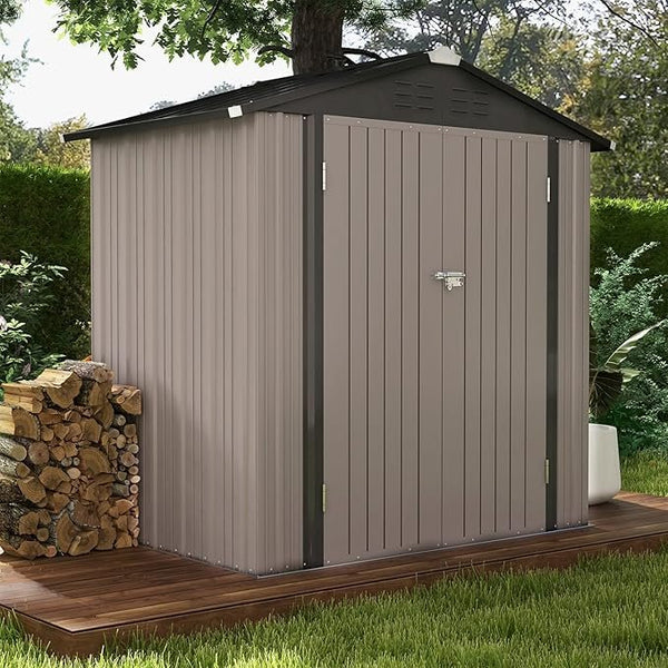 Patiowell 6×4 FT Outdoor Storage Shed, Garden Tool Storage Shed with Sloping Roof and Double Lockable Door, Outdoor Shed for Garden Backyard Patio Lawn, Brown