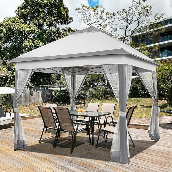 Yaheetech 11×11 Pop Up Gazebo Outdoor Canopy Shelter, Instant Patio Gazebo Sun Shade Canopy Tent with 4 Sandbags, 2 Tiers Roof & Mesh Netting for Lawn, Garden, Backyard & Deck, Gray