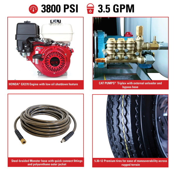 Simpson 95001 Mobile Pressure Washer Trailer 3800 PSI 3.5 GPM Honda GX270 Engine DOT Certified New