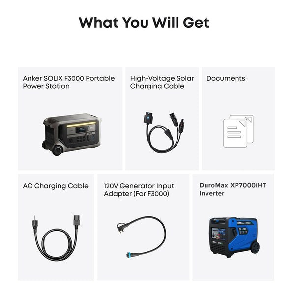 DuroMax XP7000iHT and Anker F3000 + 120V Adapter Bundle