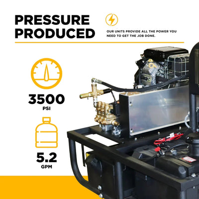 BE Skid Pressure Washer Hot Water 3,500 PSI 5.2 GPM Vanguard 18 HP Engine Z5535CPBDV New