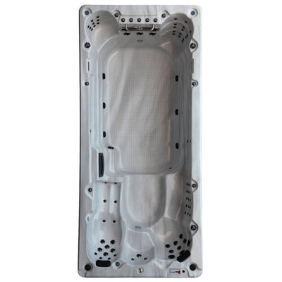 Canadian Spa Co 15 – Person 72 – Jet Acrylic Rectangular Hot Tub with Ozonator and Built-In Speaker in Sterling Silver, Walnut