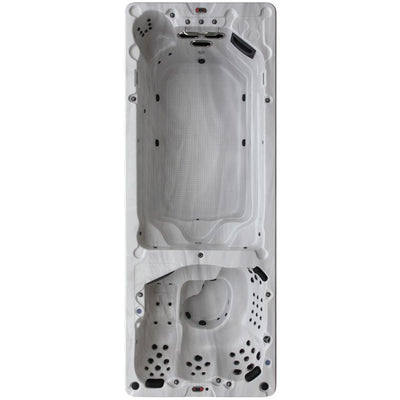 Canadian Spa Co 17 – Person 73 – Jet Acrylic Rectangular Hot Tub with Ozonator and Built-In Speaker in Sterling Silver, Walnut