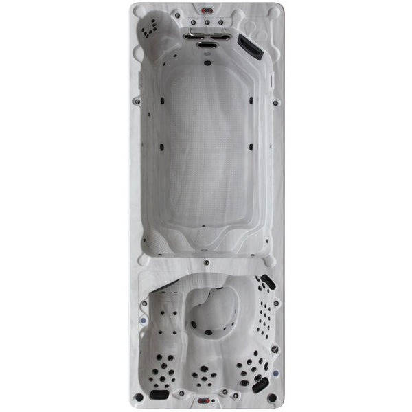 Canadian Spa Co 17 – Person 73 – Jet Acrylic Rectangular Hot Tub with Ozonator and Built-In Speaker in Sterling Silver, Walnut