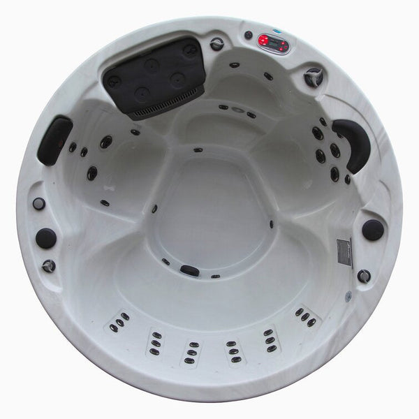 Canadian Spa Co 5 – Person 38 – Jet Acrylic Round Hot Tub with Ozonator and Built-In Speaker in Sterling Silver, Walnut