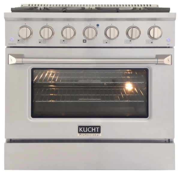 Kucht KNG361 36" Professional Gas Range with 6 Sealed Burners and Convection Oven with NG & LP Options New