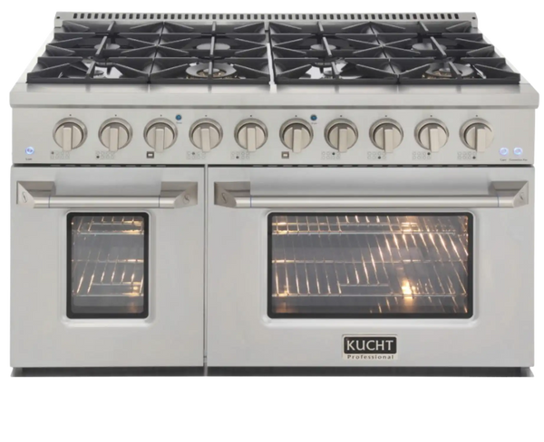 Kucht KNG481 48" Professional Gas Range with 8 Sealed Burners and Convection Oven with NG & LP Options New