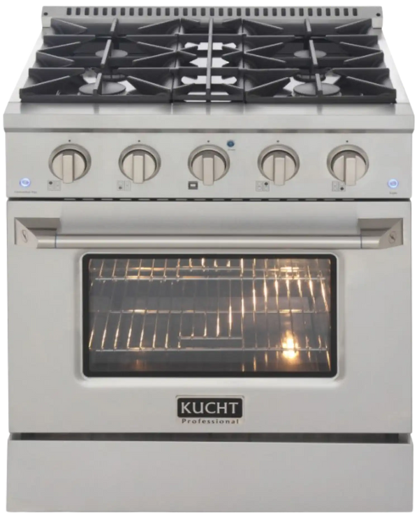 Kucht KNG301 30" Professional Gas Range with 4 Sealed Burners and Convection Oven with NG & LP Options New