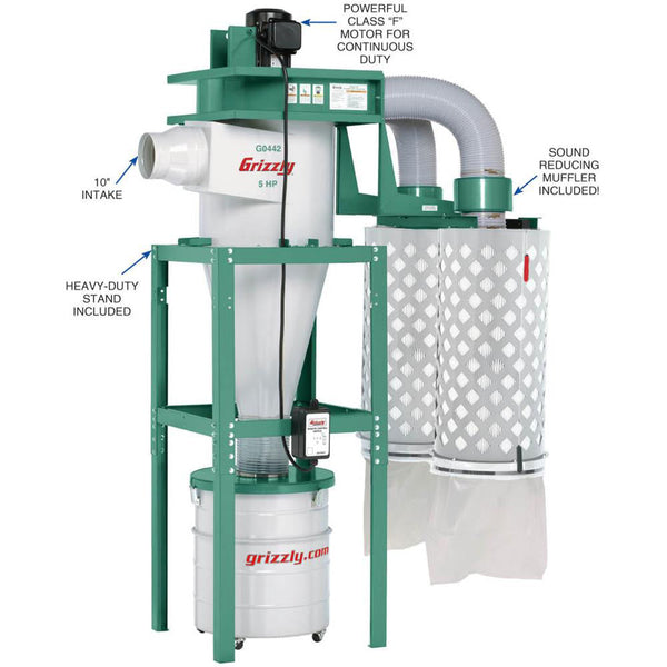 Grizzly G0442 220V 5 HP Cyclone Dust Collector