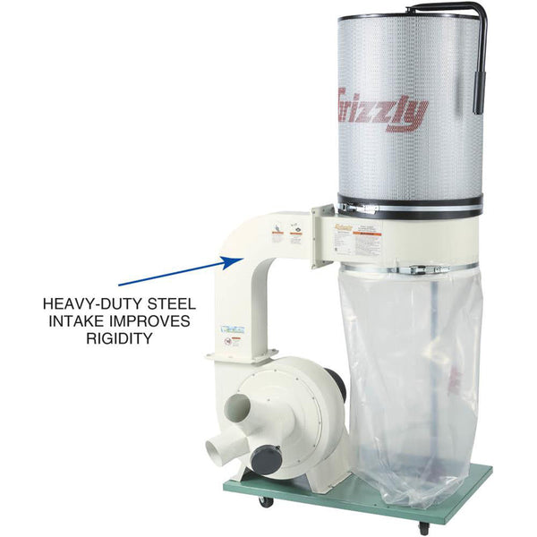 Grizzly G0548ZP 240V 2 HP Canister Dust Collector with Aluminum Impeller
