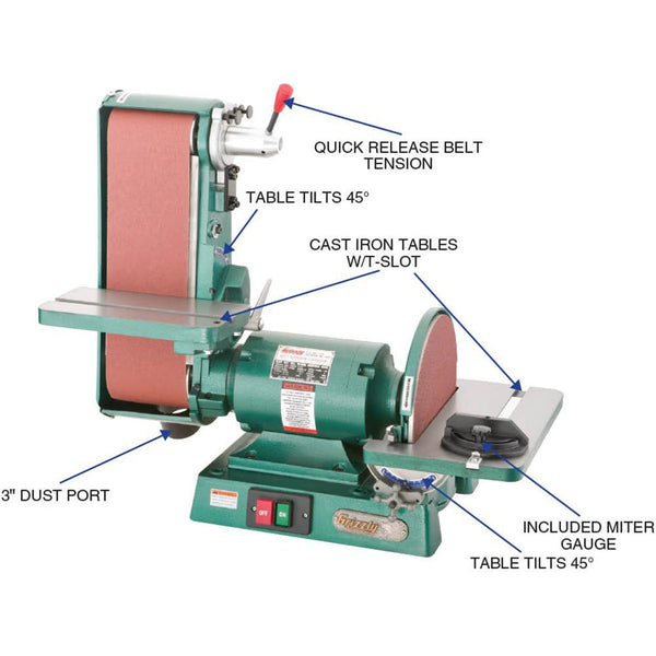 Grizzly G1183 110V/220V 6 Inch x 48 Inch Belt/12 Inch Disc Combo Sander