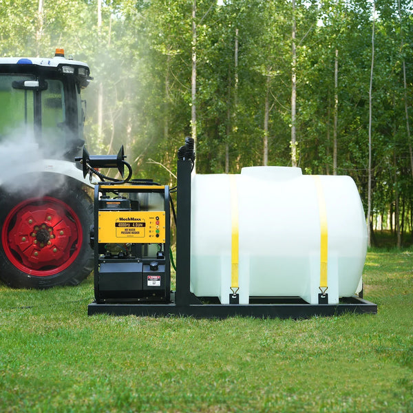 MechMaxx HPW40DBT Pressure Washer 4000 PSI 4 GPM Hot Water Skid Mounted w/ 245 Gal Tank ZONSEN Electric Start Engine New