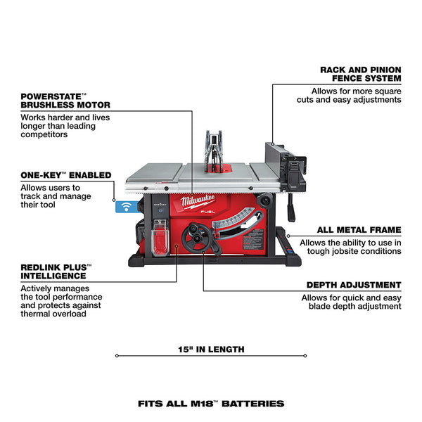 Milwaukee 2736-21HD M18 FUEL 18V 8-1/4-Inch Cordless One-Key Table Saw Kit