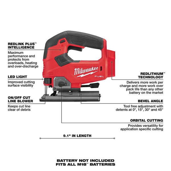 Milwaukee 2737-20 M18 FUEL 18V Cordless D-Handle Jig Saw - Bare Tool