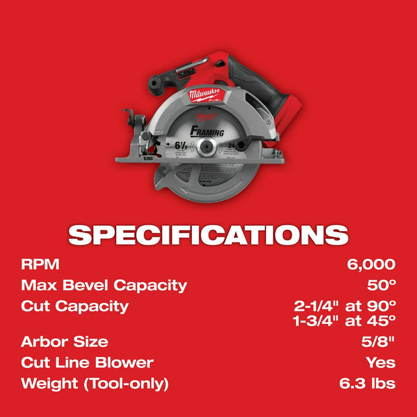 Milwaukee 2833-20x8 M18 FUEL 18V 6-1/2" Circular Saw w/ 8AH Battery