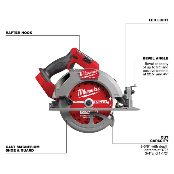 Milwaukee 2834-20TK M18 FUEL 18V 7-1/4" Circular Saw w/ Thick Kerf blade