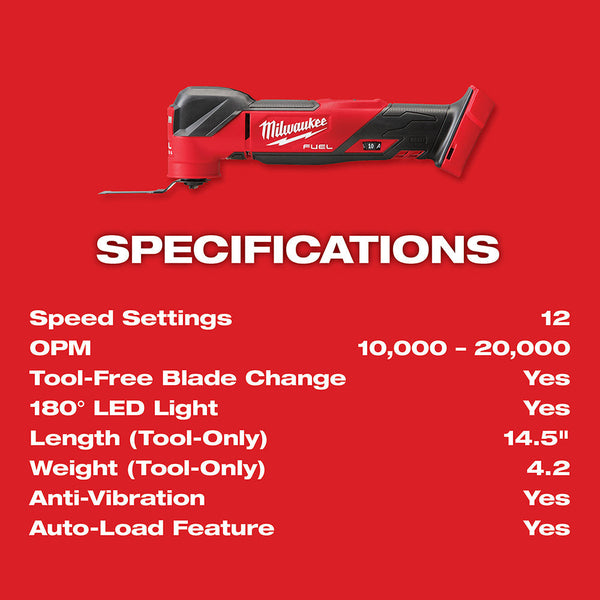 Milwaukee 2836-20 M18 FUEL 18V Cordless Li-Ion Oscillating Multi-Tool -Bare Tool