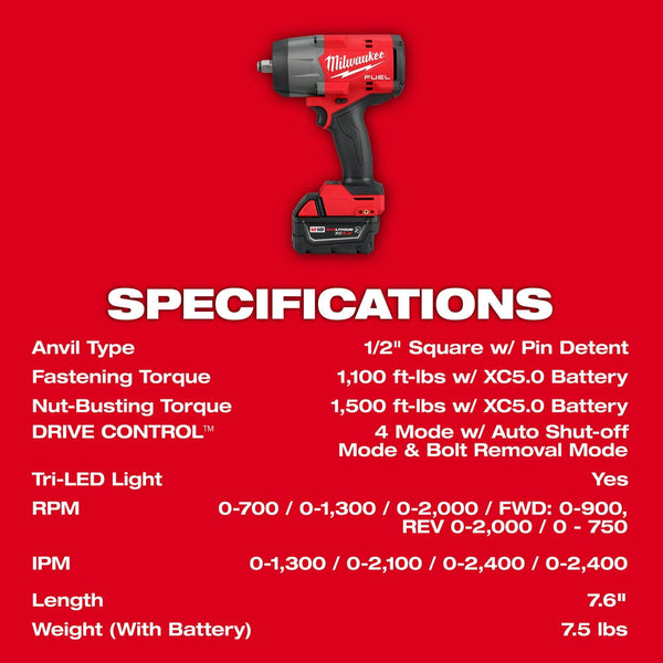 Milwaukee 2967-21B8F M18 FUEL 18V 1/2" Impact Wrench Kit w/ 8AH Forge Battery