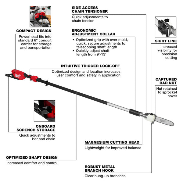 Milwaukee 3013-20 M18 FUEL 18V Cordless Telescoping Pole Saw - Bare Tool