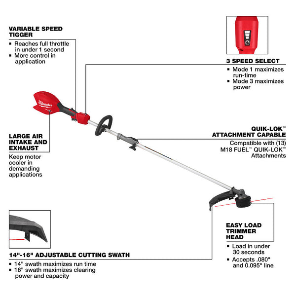 Milwaukee 3016-20ST M18 FUEL 18V String Trimmer w/ QUIK-LOK - Bare Tool