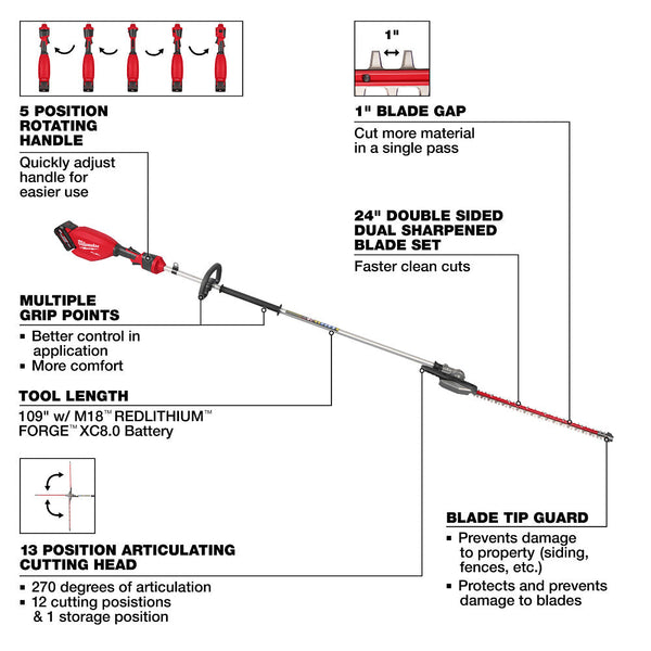 Milwaukee 3035-21 M18 FUEL 18V Extended Pole Articulating Hedge Trimmer Kit