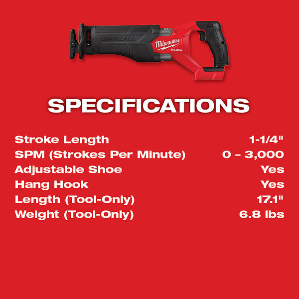 Milwaukee 3697-22SW M18 FUEL 18V 2-Tool Combo Kit w/ M18 SAWZALL