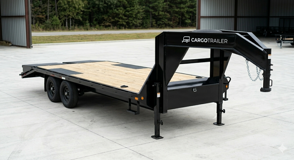 8.5×25 Gooseneck Flatbed Equipment Trailer – Tandem Dual Axle Black – CARGOTRAILER