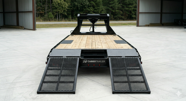 8.5×25 Gooseneck Flatbed Equipment Trailer – Tandem Dual Axle Black – CARGOTRAILER