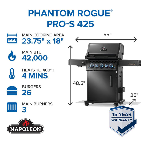 Napoleon Phantom Rogue PRO-S 425 RSIB Gas Grill with Infrared Side and Rear Burner