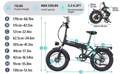 Ridstar Folding Electric Bike H20 Pro 2000W Motor 48V 23AH Battery
