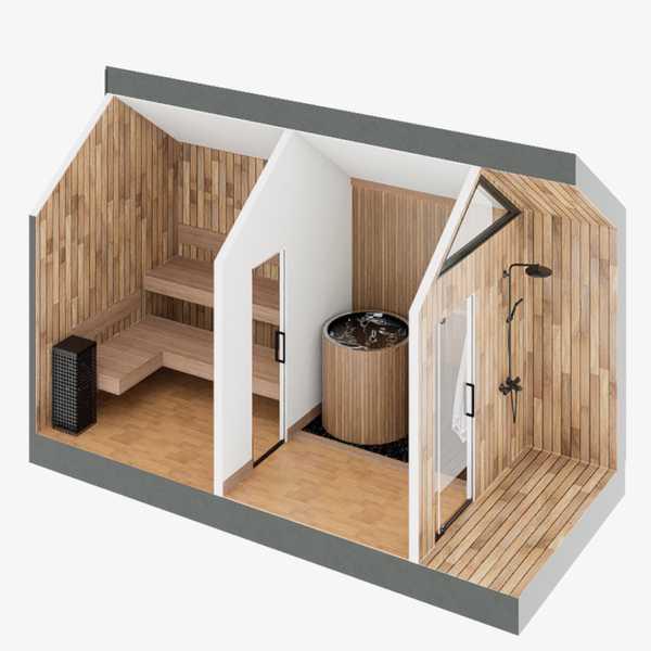 Sweaty Yeti Sauna Plus 6-8 Person Outdoor Sauna & Barrel Cold Plunge Cabin 8 x 17 ft