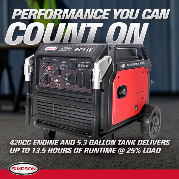 Simpson SGS7796 Generator 7700/9625W Inverter Dual Fuel Gas Propane Electric Start CO Sensor New
