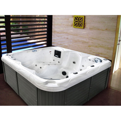 Sol 72 Outdoor™ Brophy 6 – Person 67 – Jet Acrylic Square Hot Tub with Ozonator in Dark Gray