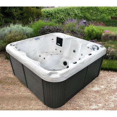 Sol 72 Outdoor™ Brophy 6 – Person 67 – Jet Acrylic Square Hot Tub with Ozonator in Dark Gray