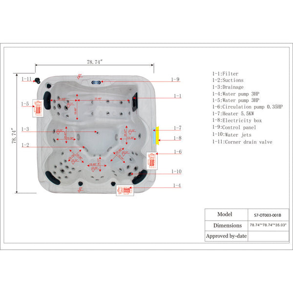 Sol 72 Outdoor™ Brophy 6 – Person 67 – Jet Acrylic Square Hot Tub with Ozonator in Dark Gray