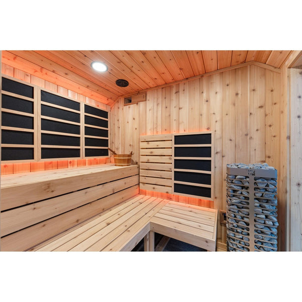 Sweaty Yeti Sauna Plus 6-8 Person Outdoor Sauna & Barrel Cold Plunge Cabin 8 x 17 ft
